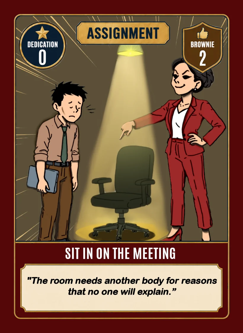 Above My Pay Grade assignment card, Sit In On the Meeting