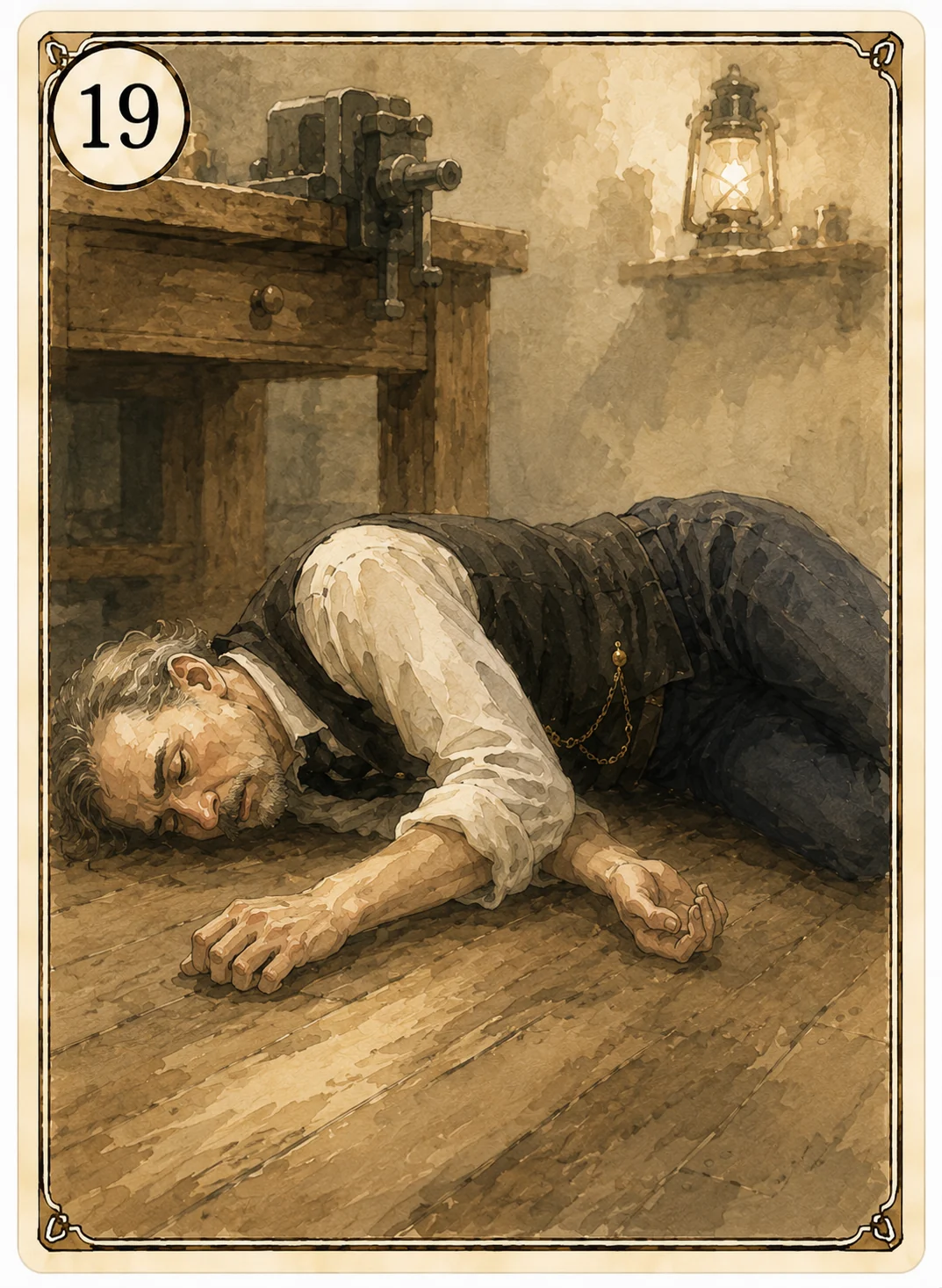 The Stopped Hour collapsed man card artwork