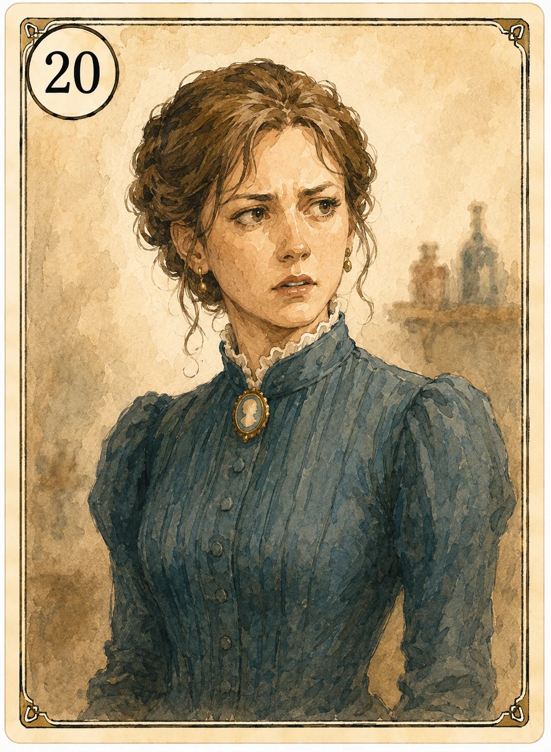 The Stopped Hour woman portrait card artwork